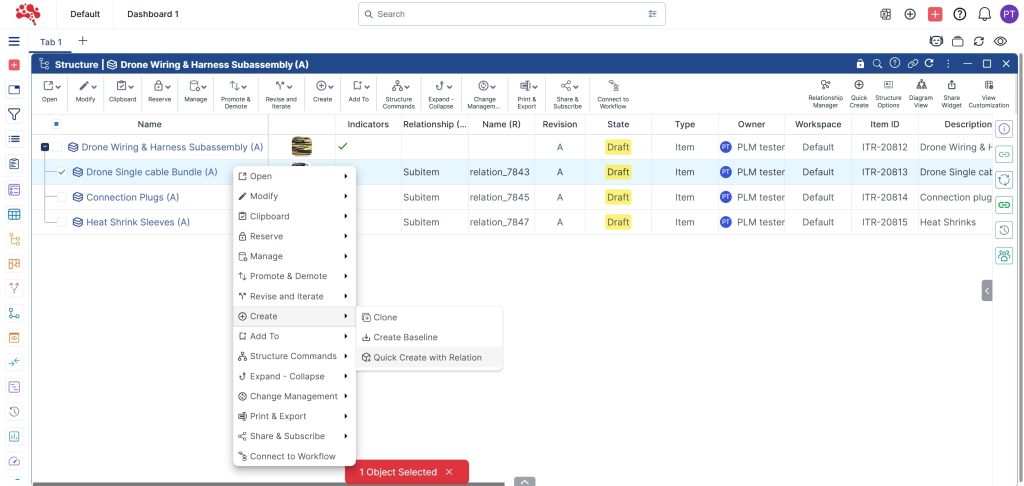 Right-click the item for which you want to create a material and click
