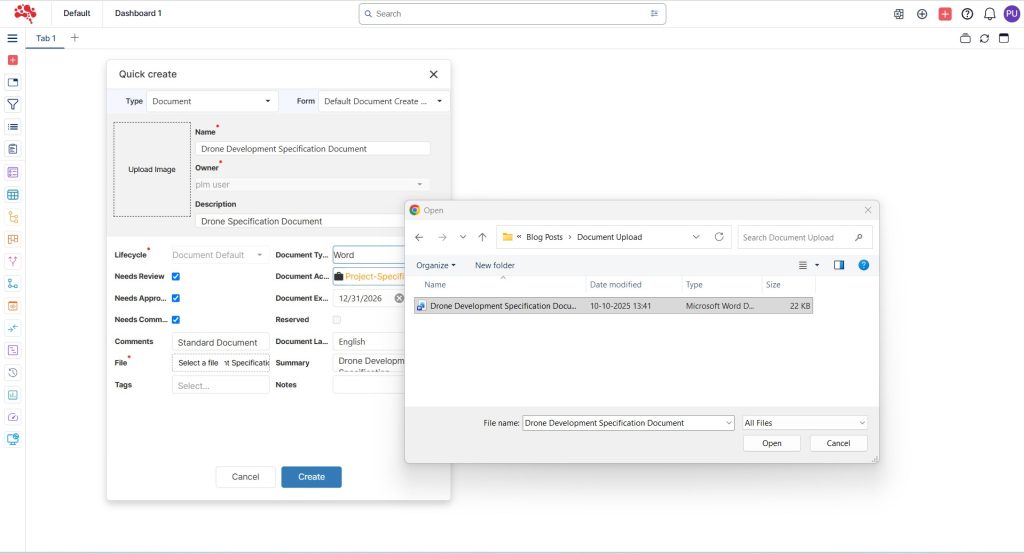 Click on the File to browse and select a document that is ready for upload