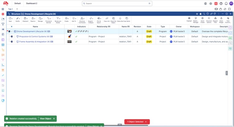 The new document is successfully created and linked