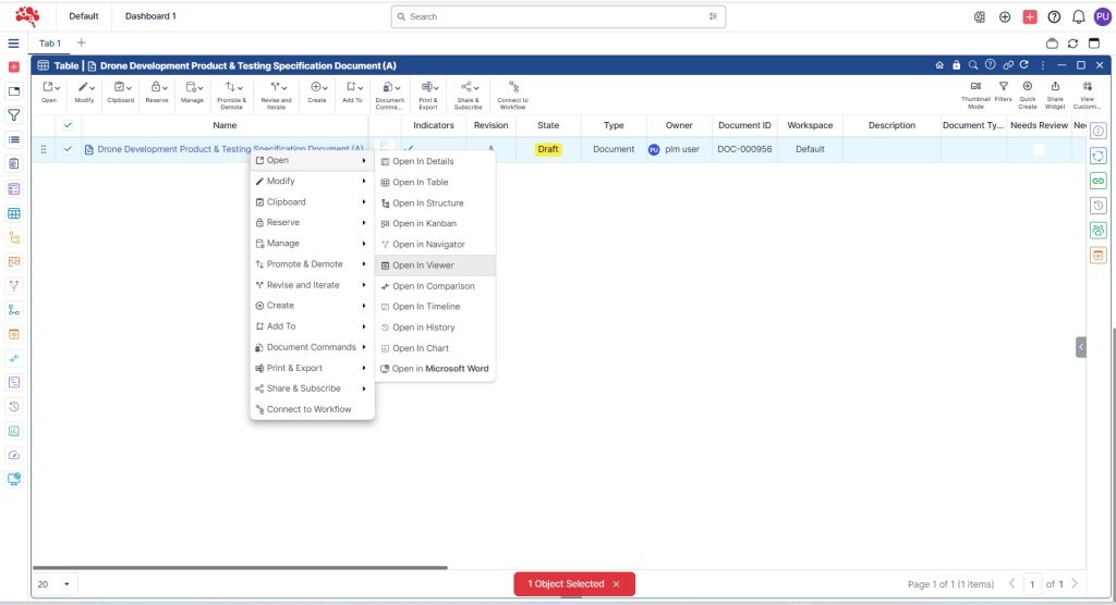 Right click and open the uploaded document in a Viewer widget