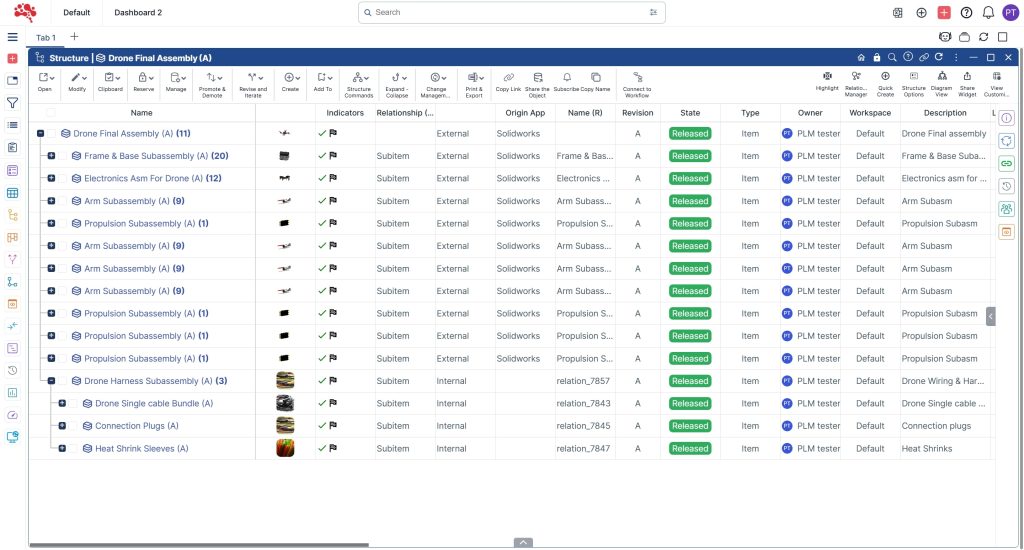 1.1 Open the Affected Item that is to be connected to a Change process in a structure Widget