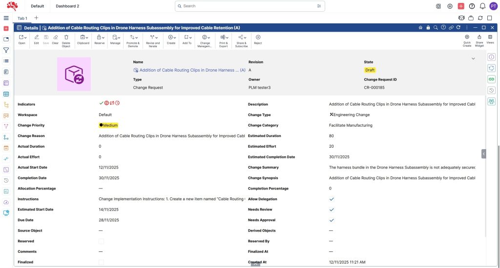 1.11 Change Request updated successfully.