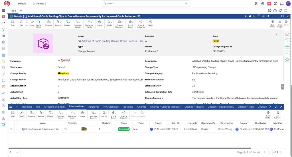 1.12 Click on Affected Items tab of the relations pane to verify that the correct item is added