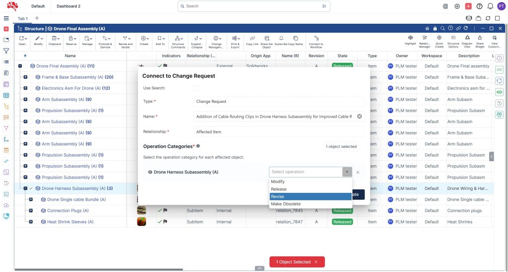 1.3 In the Connect to Change Management Request pop-up, enter an appropriate name and a suitable Operation Category
