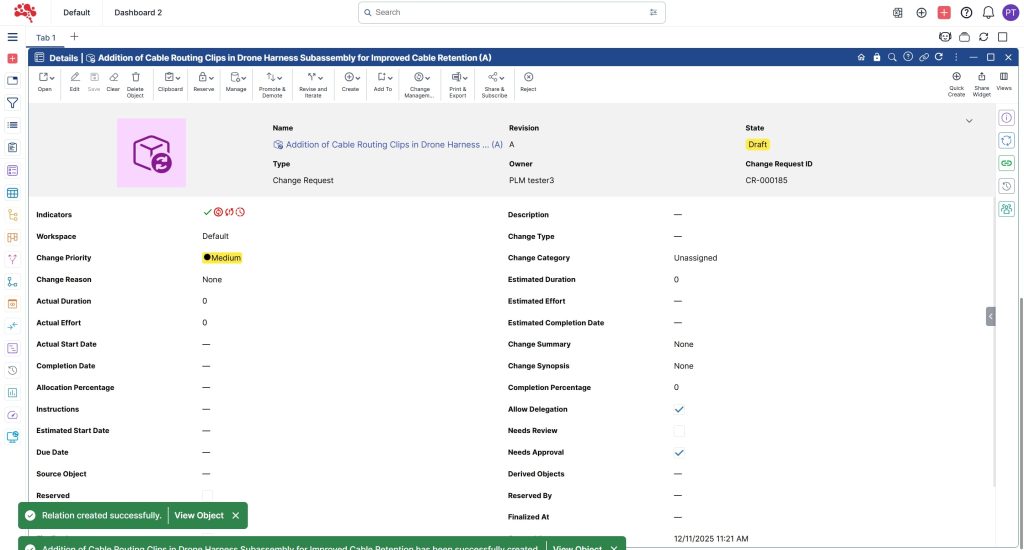 1.5 Change Request created successfully
