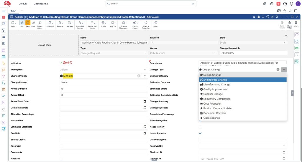 1.7 Add an appropriate Description and select the relevant Change Type.
