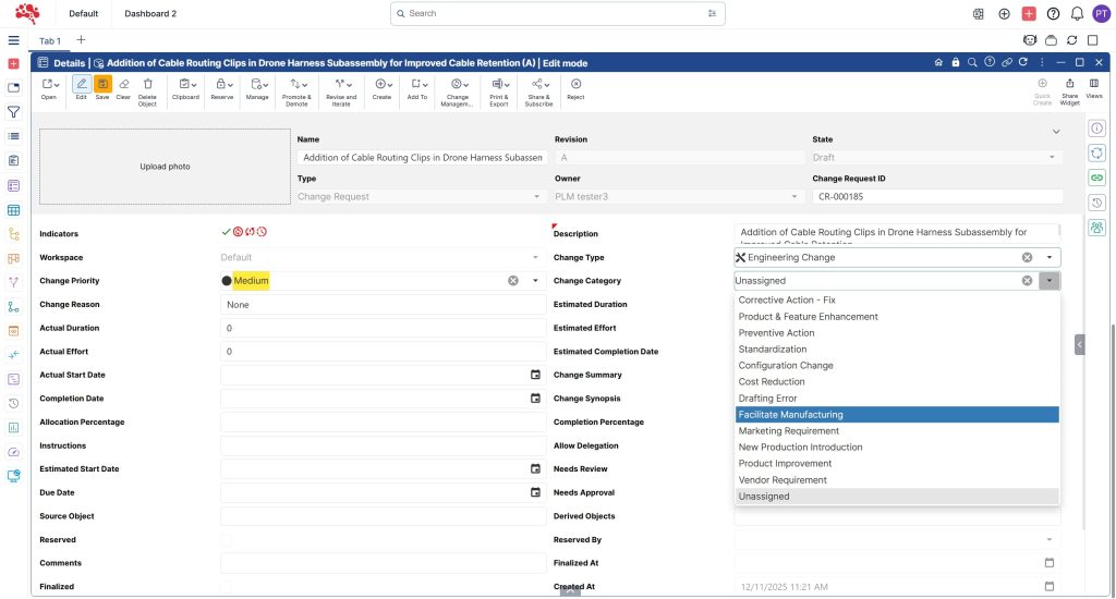 1.8 Similarly, select an appropriate Change Category.