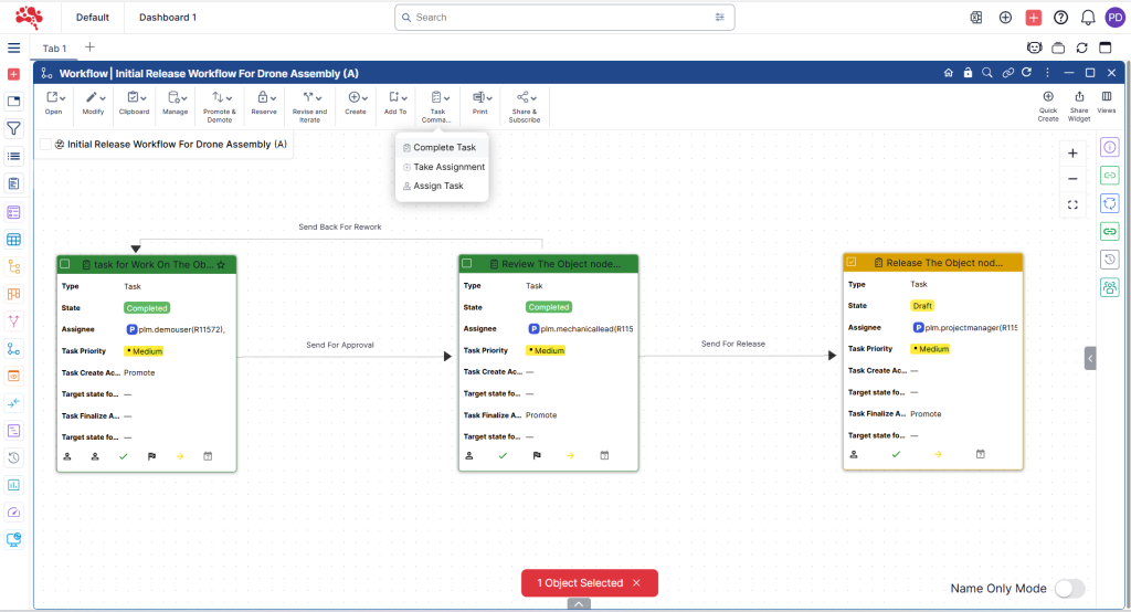 As assignees complete or approve their tasks, the workflow progresses through its defined stages