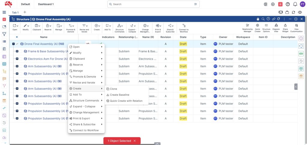 Right-click on the root item and select Quick create with Relations