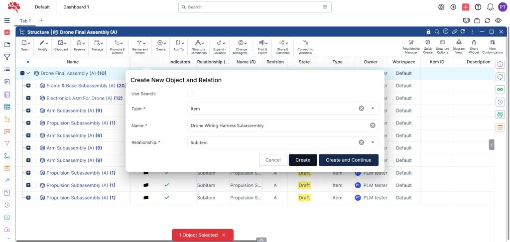 Select type as Item, enter an appropriate name and relationship type and click on create