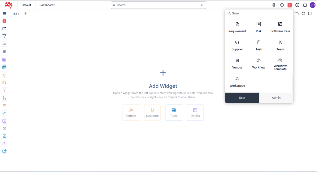 The newly created workflowtemplate opens in the Workflow Widget